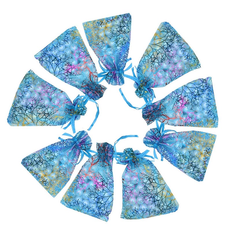 Stratalife Organza Bags 4x6 Small Drawstring Jewelry Pouches Party Favor Goodie Bags for Wedding Present Candy 50PCS (Blue Coralline) - Image 2